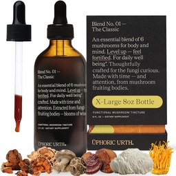 Μείγμα No.1-6 Mushroom Blend Timcture Reishi, Chaga, Lions Mane, Turkey Tail, Cordyceps, & Shiitake, Φυσική υποστήριξη Immunity Booster, Αύξηση Ενέργειας & Γνωστική λειτουργία (240 εξυπηρετήσεις)