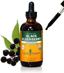 Βότανο Pharm Certified Organic Black Elderberry Liquid Extract για την υποστήριξη του ανοσοποιητικού συστήματος, οργανικό αλκοόλ από ζαχαροκάλαμο, 4 ουγγιά