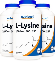 Nutricost L-Lysine 500mg (1000mg σερβιρίσματος), 500 κάψουλες (3 φιάλες)