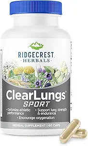 Ridgecrest Herbals ClearLungs Sport, Πρόσληψη οξυγόνου και Lung Support Formula με Cordyceps, Rhodiola, Eleuthero (60 Vegan Caps, 30 Serv)