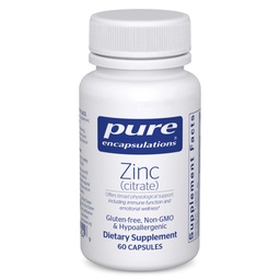 Pure Encapsulations Ψευδάργυρος (Citrate) - για το ανοσοποιητικό σύστημα, την ανάπτυξη ιστού & Μεταβολισμός * - Συμπλήρωμα Ορυκτών με ένζυμα - Εξαιρετικά απορροφήσιμος ψευδάργυρος - Vegan & Non-GMO - 60 κάψουλες