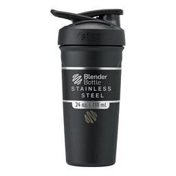 BlenderBottle Strada Shaker Κύπελλο μονωμένο από ανοξείδωτο χάλυβα μπουκάλι νερού με σύρμα Whisk, 24 Ounce, μαύρο