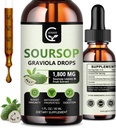 (2 Pack) Soursop Graviola Liquid Drops 1800 mg, %98 Abxia Soursop Bitters Hücre Desteği ve Rejenerasyon için sıvı, Immune Boost, Relax, Liver ve Sleep, Herbal Goodness, Gluten Free, 1 Fl Ozness