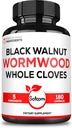 Satoomi 5 in 1 Wormwood Capsules Supplement - Black Walnut, Whole Cloves, Turmeric and Berberine HCl - Immune System & Digestion Health - 180 -90 Day Supply