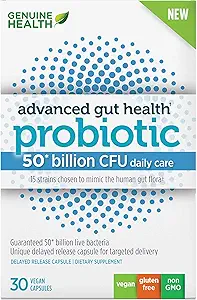Gerçek Sağlık Probiyotikleri, 50 Milyar CFU, Daily Care, 15 Diverse Strains, Soy Free, Gluten Free, Vegan Gelişmiş Gut Health için Prolease Capsules, 30 Count