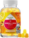 Παιδιά Omega DHA Gummies - Λιπαρά Οξέα Ωμέγα 3 6 9 με Βιταμίνη C για Εγκέφαλο, Ανοσία & Όραμα - Διατροφικό DHA για Παιδιά για Υγιές Νευρικό Σύστημα & Υποστήριξη Εστίασης - Fish Free & Vegan - 60 Chews