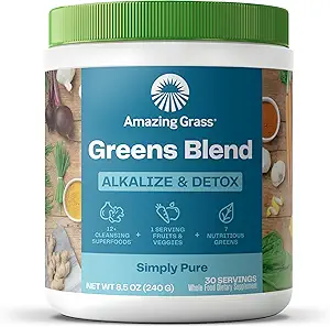 Amazing Grass Greens Blend Alkalize & Detox: Smoothie Mix, Καθαρίστε με Super Greens & Beet Root Powder, Digestive Enzymes, Prebiotics & Probiotics, 30 Μερίδες (Packaging May Vary)