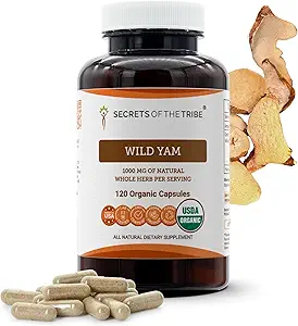 Tribe Wild Yam Capsules 1000 mg Responsibly farmed USDA Organic Wild Yam (Dioscorea Villosa) kuru Kök, Hormon Destek Supplement (120 Capsules)
