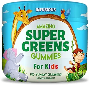 Infusions Super Green Gummies for Kids 90 Count Superfood Booster Soft and Delicious 8 Powerful Blends Vegan Friendly Gluten Free & Non-GMO