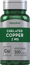 Piping Rock Chelated Copper 2 mg Supplement | 300 Tabletler | Vejetary, Non-GMO, Gluten Free