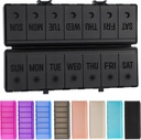 Katlanabilir Pill Organizer 2 Times a Day w/Etched columns -Dual Protection & Portable Weekly AM PM Pill Box, 7 Day Medicine Konteyner, Büyük Seyahat Pill Case for Week Daily Supplement - All Black Black