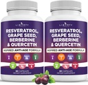 Resveratrol, Berberine, Grape Seed Extract, Quercetin, Polyphenol Supplement for Women and Men with Noni Extract, N-Acetyl Cysteine, Acai Extract - 2-Pack