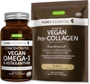 Pure & Essential Vegan Collagen Peptide Protein Powder & Vegan Omega 3 Bundle, Complete Collagen Booting Formula & Sustainable Algae Oil 1340mg, by Igenus