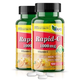 America Medic & Science Rapid-C 1000mg συμπλήρωμα βιταμίνης C (2 Pack of 100 Tablets) Ενεργειακός ενισχυτής, Καθημερινή υποστήριξη ανοσοποιητικού συστήματος, Αντιοξειδωτικό 