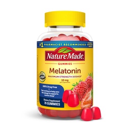Nature Made Melatonin 10mg ανά μερίδα Gummies για ενήλικες, μέγιστη δύναμη Δοσολογία Βοήθεια για τον ύπνο, 100% Χωρίς φάρμακα, 70 Count Melatonin Gummies, 35 Ημέρα προσφοράς