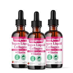LIQUIDHEALTH 100% Vegan Collagen Plus Biotin 100.000mcg Υγρές σταγόνες - Φυτικό Υγρό Κολλαγόνο για γυναίκες & άνδρες - Hair & Nail Growth, Skin Health, Boosts Μεταβολισμός - Made in USA, Non-GMO (3 Pack)