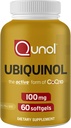 Qunol Ubiquinol CoQ10 100mg Softgels, Ubiquinol - Ενεργή μορφή του συνένζυμου Q10, Αντιοξειδωτικό για την υγεία της καρδιάς, Υγιή επίπεδα αρτηριακής πίεσης, Ωφέλιμη για τους χρήστες Statin, 60 Μέτρα