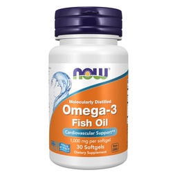NOW Συμπληρώματα τροφίμων, Omega-3 180 EPA / 120 DHA, Μοριακά Αποσταγμένο, Καρδιαγγειακή Υποστήριξη*, 30 Softgels