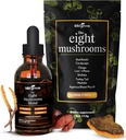 KIKI Green 8 Μανιτάρια Σκόνη & Liquid Extract Bundle - Mushroom Supplement Complex for Focus & Energy - Lion's Mane, Chaga, Cordyceps, Turkey Tail, Reishi, Shiitake, Maitake - 4 oz, 2 fl oz
