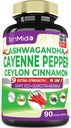 Cayenne Pepper Supplements Capsules, 3 Months Supply & Ashwagandha, Ceylon Cinnamon, Grape Seed, Quercetin, Moringa, Ginkgo Biloba - Heart Wellness, Promotes Digestive Health -90 Caps