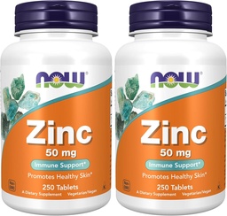 NOW Συμπληρώματα, Ψευδάργυρος (Zinc Gluconate) 50 mg, Υποστηρίζει τις Ενζύμες Λειτουργίες *, Ανοσολογική Υποστήριξη *, 250 Δισκία (Pack of 2)