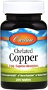 Carlson - Chelated Copper, 5 mg, Superior Abception, Circulation Health, Nerve Function & Immune Support, 250 Tablets