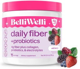 Belli Welli Fiber συμπλήρωμα για γυναίκες & άνδρες – Premium καθημερινή σκόνη ινών από οργανική ακακία με προσθήκη κολλαγόνου, ηλεκτρολυτών & προβιοτικών – Δεν Bloat, δυσκοιλιότητα & υποστήριξη της υγείας των ούρων (Άγριο μούρο)