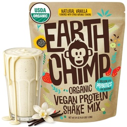 EarthChimp Organic Vegan Protein Powder - με Προβιοτικά - Μη ΓΤΟ, Γαλακτοκομικά Χωρίς, Μη Ορός γάλακτος, Πρωτεΐνες με βάση το φυτό Σκόνη για γυναίκες και άνδρες, Χωρίς γλουτένη - 52 Μερίδες 64 Oz (Βανίλια)