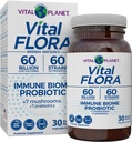 Vital Planet - Vital Flora Immune Support Probiyotik, 60 Milyar CFU, Diverse Strains, Organik Mushroom Supplement Meeting with Prebiyotiks, Digestive Health Probiyotiks for Women and Men 30 Capsules