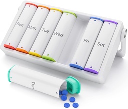 Weekly Pill Organizer 2 φορές την ημέρα, KOVIUU Μεγάλο κουτί ταξιδιών 7 ημέρα, Am Pm Δύο φορές καθημερινή θήκη χαπιών με περιστρεφόμενο λαβή, δοχείο για τη βιταμίνη, ιατρική, συμπλήρωμα, ιχθυέλαιο, λευκό