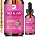 Sea Moss Liquid Drops - Organic Black Seed Oil Irish Sea Moss Gel με Burdock Root, Bladderwrack, Elderberry, Vitamin C, D3, 6X Ισχυρότερο Seamoss Gel για Digestive, Hair Health - Vegan