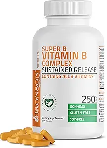 Bronson Super B Vitamin B Complex Παρατεταμένη αργή απελευθέρωση (βιταμίνη B1, B2, B3, B6, B9 - Φολικό οξύ, B12) Περιέχει όλες τις βιταμίνες Β 250 δισκία