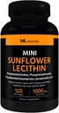 ML Naturals Mini Sunflower Lecithin 1000 mg 120 Softgels, Swallow'a Kolay, Beyin Sağlığını Destekler. Non-GMO, NSF-Cerated & cGMP-Compliant
