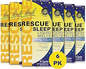 Bach RESCUE SLEEP Liquid Melts, Natural Orange Vanilla Flavor, Sleep & Stres Yardımı, Homeopathic Flower Essence, Free of Melatonin, Gluten & Sugar, Non-alcohol, Non-Narcotic, 6 Packs, 28 Ct