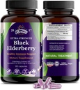 Black Elderberry Capsules | 180 Count | Sambucus Elderberry Vitamins, Non-GMO, Gluten Free, Organik Yaşlılık Sambucus Nigraberry