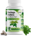 Pure Moringa Oleifera Green Superfood Capsules with Vitamin C, Omega 3 & Amino Acids - Boosts Energy, Mood, Memory, Immune Support - Made from Organic Moringa, Non-GMO - 60 Capsules (1 Bottle)