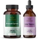 HERBAMAMA Broccoli Sprout and Milk Thittle Kit - Bundle 1000 mg Broccoli Sproout Capsules & Milk Thistle Extract 4 fl oz - Vegan, Non-GMO, Sugar & Alcohol-Free - 2 Pack