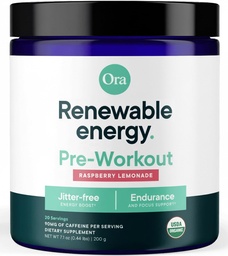 Ora Organic Natural Pre Workout Powder - Raspberry Lemonade Flavor- παρέχει δωρεάν ενέργεια Jitter, εστίαση, ενυδάτωση, & αντοχή - Vegan, πιστοποιημένα βιολογικά, σόγια, γαλακτοκομικά, & χωρίς γλουτένη, 20 υπηρεσίες