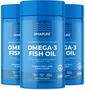 OMAPURE Fish Oil Συμπληρώματα με Ωμέγα 3 Λιπαρά Οξέα (3 Μπουκάλια, 120 Softgels) - Υψηλή EPA, DHA, & IFOS Fish Oil Χάπια Υποστήριξη Καρδιά & Κοινή Υγεία - Burpless Fish Oil Προάγει τη λειτουργία του εγκεφάλου