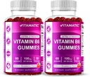 Vitamatic 2 Packs Vitamin B6 100 mg Gummies - Natural Strawberry Flavor - Şişe başına 60 Pectin-Based Gummies - Nervous System & Energy Support Support