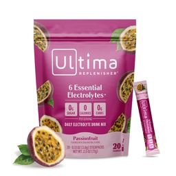 Ultima Repleniser Daily Electrolyte Powder Drink Mix – Χωρίς ζάχαρη – Παθόκαρποι, 20 Stickpacks – Συσκευασίες ενυδάτωσης με 6 Ηλεκτρόλυτα και Ιχνηλάτηση Ορυκτών – Κετό Φιλικό, Μη ΓΤΟ