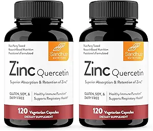 Sandhu'nun çinko Quercetin 120 Vegetarian Capsules (Pack of 2) | Antioksit Immune Support for Men and Women | Gluten, Soy, Dairy Free
