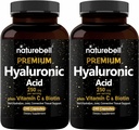NatureBell 2 Pack Plant Based Hyaluronic Acid Supplements 250mg ile 25 mg C & Biotin 5000 Telefon, 480 Total Capsules | Temel Saç Büyümesi, Ortak Destek, & Hydrating Skin | Non-GMOMO