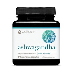 Youtheory Ashwagandha - 1.000 mg - Ενέργεια, ύπνος, άγχος και κορτιζόλη συμπλήρωμα υποστήριξης - Προσαρμοσμένη βοτανική ανάμειξη με οργανική KSM-66 Ashwagandha & Ginger - 60 κάψουλες χορτοφάγων (30-ημέρα προμήθεια)