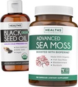Black Seed Oil Liquid & Sea Moss (2-Month Supply) Sea & Seed Fusion Sche - Black Seed Oil Liquid (16fl.oz) Premium Cold-Pressed Clack Cumin Seed Oil & Organic Irish Sea Moss BioPerine - Vegan
