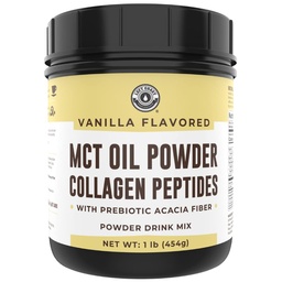 Keto MCT Oil Powder + Collagen + Prebiotic Acacia Fiber, Vanilla Flavor, 16oz. MCT Oil Powder from Coconuts. Grass Fed Collagen, Ιδανικό για Keto, 0 Net Carb, Stevia, Erythritol, πόσιμο σε σκόνη