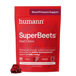 Ανθρώπινο SuperBeets Καρδιά Chews, Beet Root Powder Υποστήριξη συμπλήρωμα ενέργειας, Nitric Oxide και την υποστήριξη της πίεσης του αίματος, εκχύλισμα σπόρων σταφυλιών & μη-GMO, Υγεία της καρδιάς, Ρόδι Berry Flavor, 60 κόμης