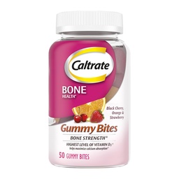 Caltrate Gummy Bites 500 mg Συμπλήρωμα ασβεστίου και βιταμίνης D, Μαύρο κεράσι, Φράουλα, Πορτοκαλί - 50 Count