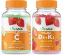 Lifeable Vitamin C 1050 mg + Vitamin D3 + Vitamin K2, Gummies Sche - Great Tasting, Vitamin Supplement, Gluten Free, GMO Free, Chewable Gummy