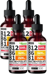 (4 Pack) B12 ve B6 Sıvı Merdivenleri, B12 Sublingual Vitamin B Kompleksi - B 12 5000 Cenk - Enerji, Beyin ve Kalp Desteği 27200 mcg, Strawberry, 80 Servisler